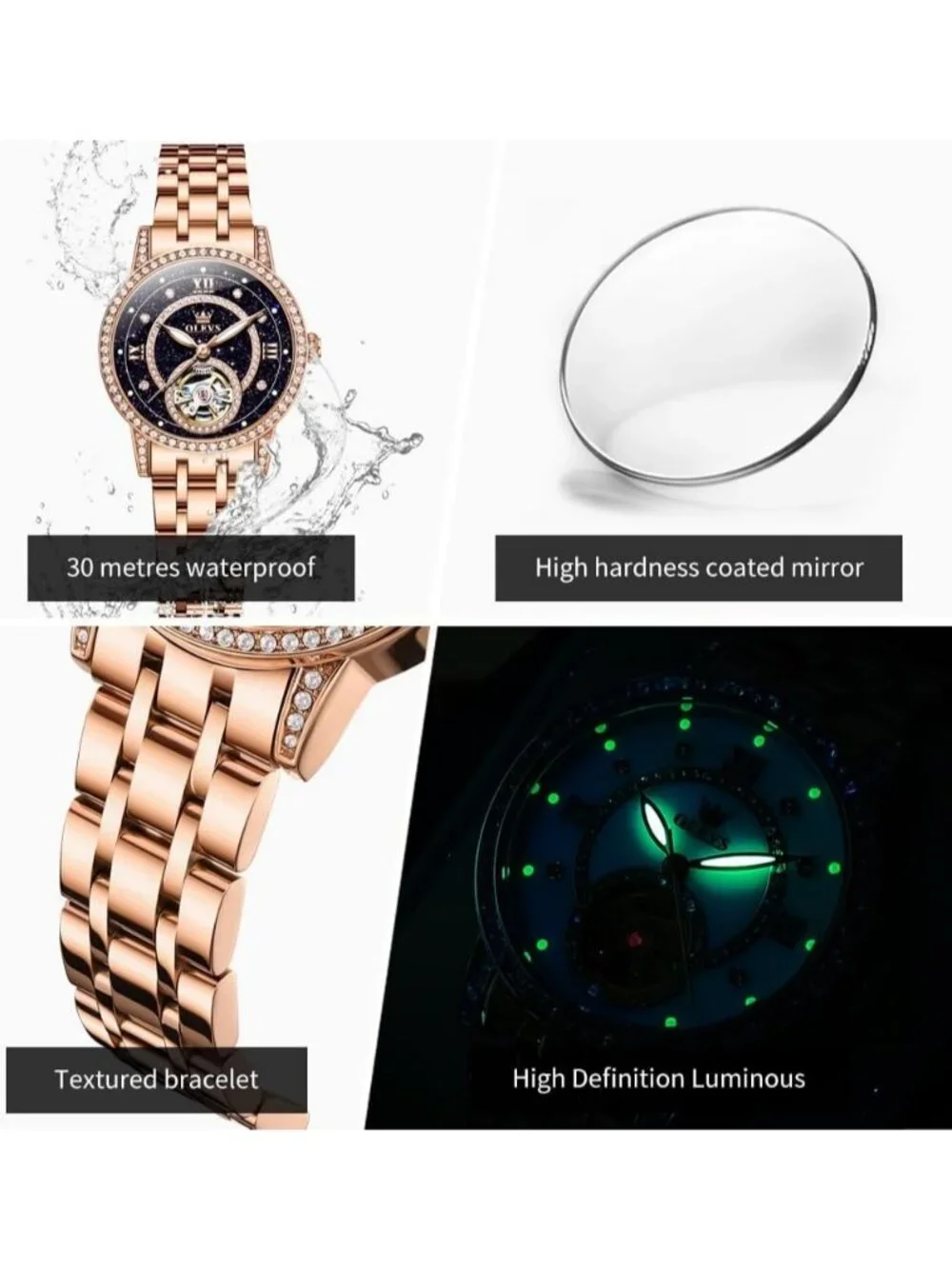 Women’s Rose Blue Automatic Starry Sky Diamond Bezel Luxury Mechanical Watches